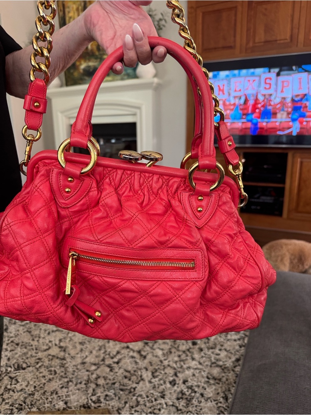 Marc Jacobs Red Leather Shoulder Bag with Gold Hardware